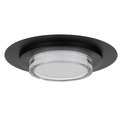 Alteck Plate 16in 1-Light LED Outdoor Flush Mount | Contemporary Sand Black Stainless Steel and Clear Acrylic | Patio | Model AFM0013-3CCT-W-BK