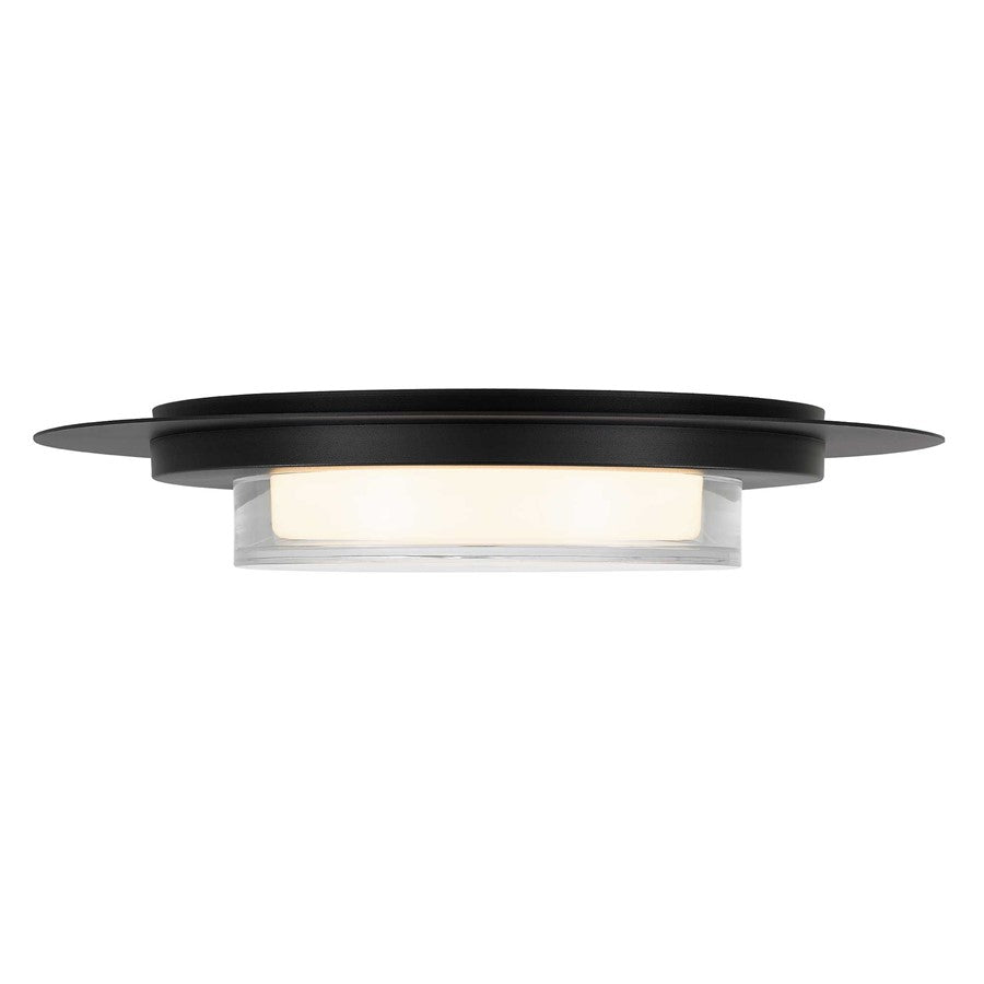 Alteck Plate 16in 1-Light LED Outdoor Flush Mount | Contemporary Sand Black Stainless Steel and Clear Acrylic | Patio | Model AFM0013-3CCT-W-BK