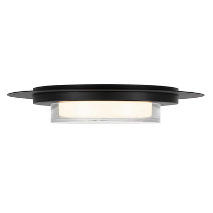 Alteck Plate 16in 1-Light LED Outdoor Flush Mount | Contemporary Sand Black Stainless Steel and Clear Acrylic | Patio | Model AFM0013-3CCT-W-BK