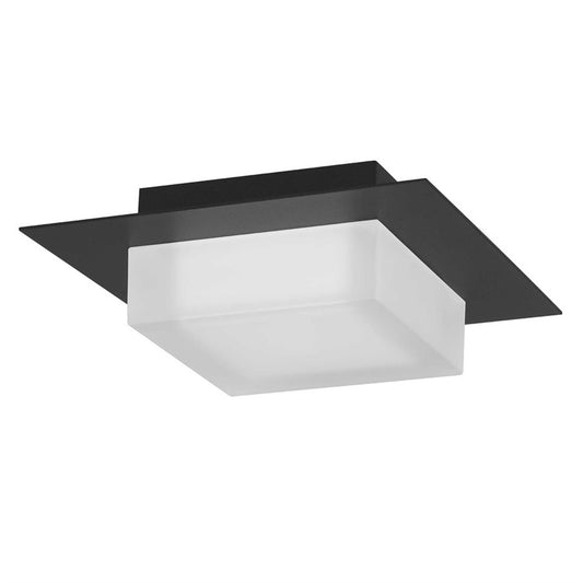 Alteck Foursquare 8in 1-Light LED Outdoor Flush Mount | Contemporary Sand Black Stainless Steel and Etched Acrylic | Model AFM0014-3CCT-W-BK