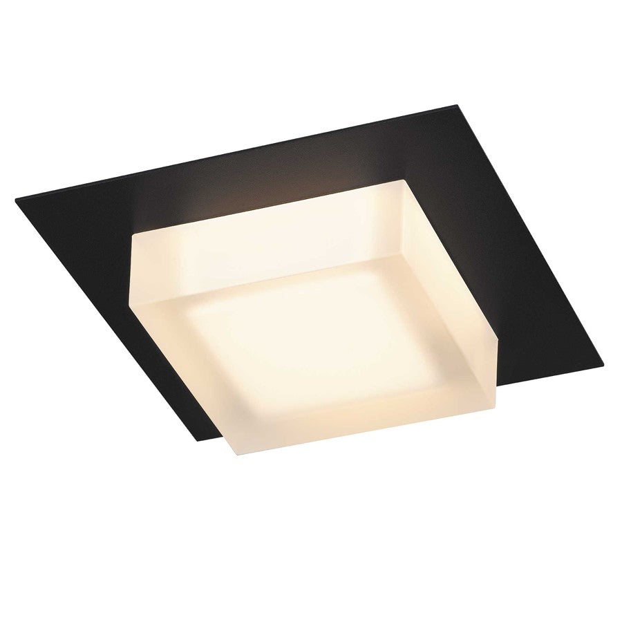 Alteck Foursquare 8in 1-Light LED Outdoor Flush Mount | Contemporary Sand Black Stainless Steel and Etched Acrylic | Model AFM0014-3CCT-W-BK