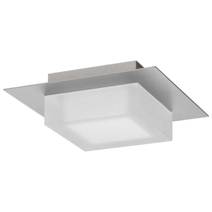 Alteck Foursquare 8in 1-Light Outdoor Flush Mount | Contemporary Brushed Stainless Steel and Etched Acrylic | Covered | Model AFM0014-3CCT-W-BSS