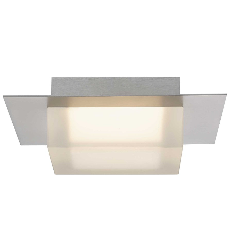 Alteck Foursquare 8in 1-Light Outdoor Flush Mount | Contemporary Brushed Stainless Steel and Etched Acrylic | Covered | Model AFM0014-3CCT-W-BSS