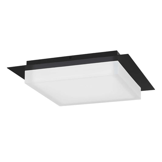 Alteck Foursquare 14in LED Outdoor Flush Mount | Contemporary Sand Black Stainless Steel and Etched Acrylic | Patio | Model AFM0015-3CCT-W-BK