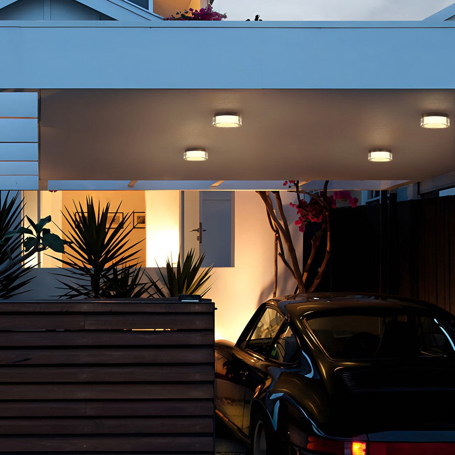 Alteck Sunspot 6in 1-Light Outdoor Flush Mount | Contemporary Sand Black Stainless Steel and Clear Acrylic | Porch | Model AFM0016-3CCT-W-BK