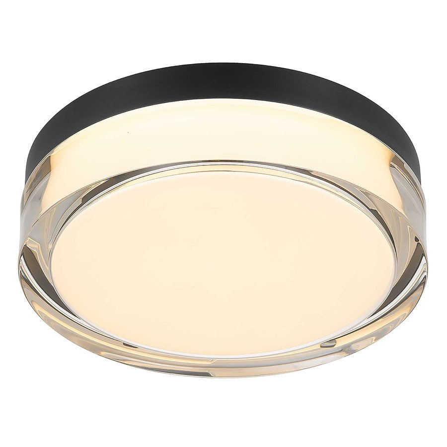 Alteck Sunspot 9in 1-Light LED Outdoor Flush Mount | Minimalist Sand Black Stainless Steel and Clear Acrylic | Porch | Model AFM0017-3CCT-W-BK