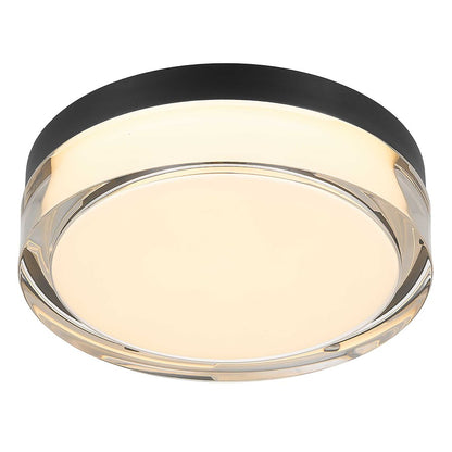 Alteck Sunspot 9in 1-Light LED Outdoor Flush Mount | Minimalist Sand Black Stainless Steel and Clear Acrylic | Porch | Model AFM0017-3CCT-W-BK