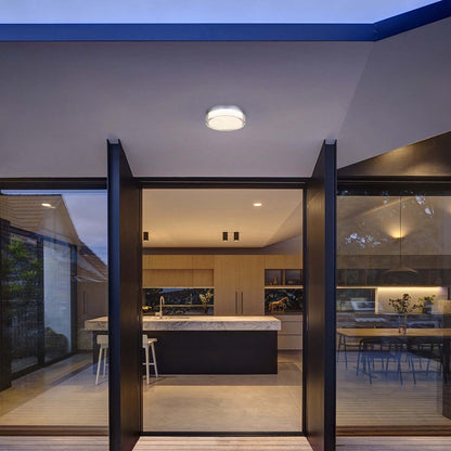 Alteck Sunspot 9in 1-Light Outdoor Flush Mount | Contemporary Brushed Stainless Steel and Clear Acrylic | Entryway | Model AFM0017-3CCT-W-BSS