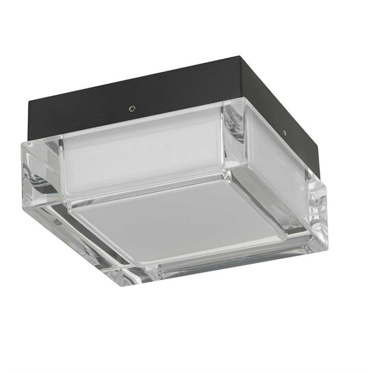 Alteck Box 5in 1-Light LED Outdoor Flush Mount | Contemporary Sand Black Stainless Steel and Acrylic | Covered Patio | Model AFM0019-3CCT-W-BK