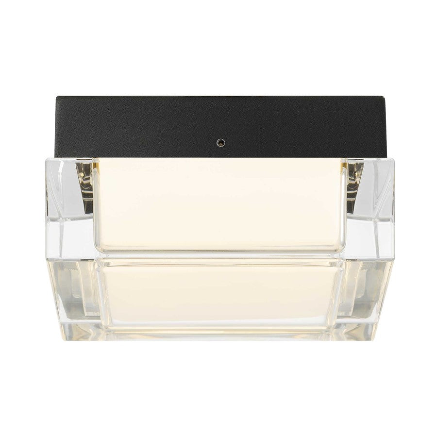 Alteck Box 5in 1-Light LED Outdoor Flush Mount | Contemporary Sand Black Stainless Steel and Acrylic | Covered Patio | Model AFM0019-3CCT-W-BK