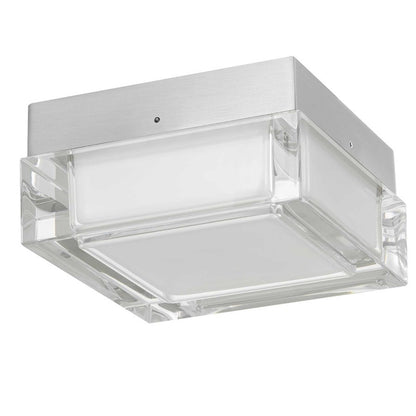 Alteck Box 5in 1-Light LED Outdoor Flush Mount | Contemporary Brushed Stainless Steel and Clear Acrylic | Entryway & Patio | Model AFM0019-3CCT-W-BSS