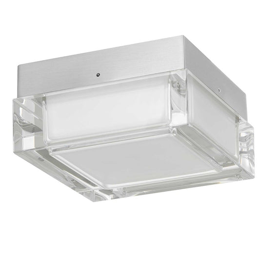 Alteck Box 5in 1-Light LED Outdoor Flush Mount | Contemporary Brushed Stainless Steel and Clear Acrylic | Entryway & Patio | Model AFM0019-3CCT-W-BSS
