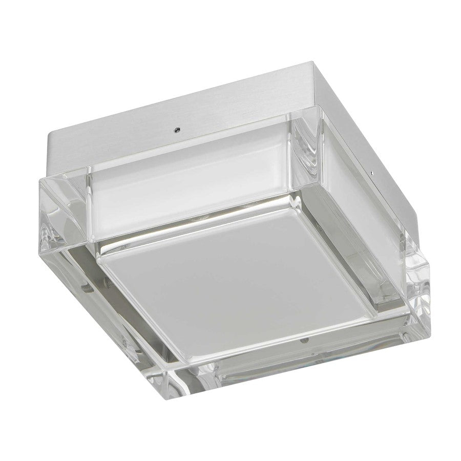 Alteck Box 5in 1-Light LED Outdoor Flush Mount | Contemporary Brushed Stainless Steel and Clear Acrylic | Entryway & Patio | Model AFM0019-3CCT-W-BSS