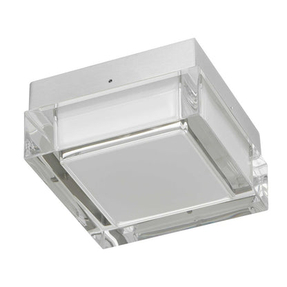 Alteck Box 5in 1-Light LED Outdoor Flush Mount | Contemporary Brushed Stainless Steel and Clear Acrylic | Entryway & Patio | Model AFM0019-3CCT-W-BSS