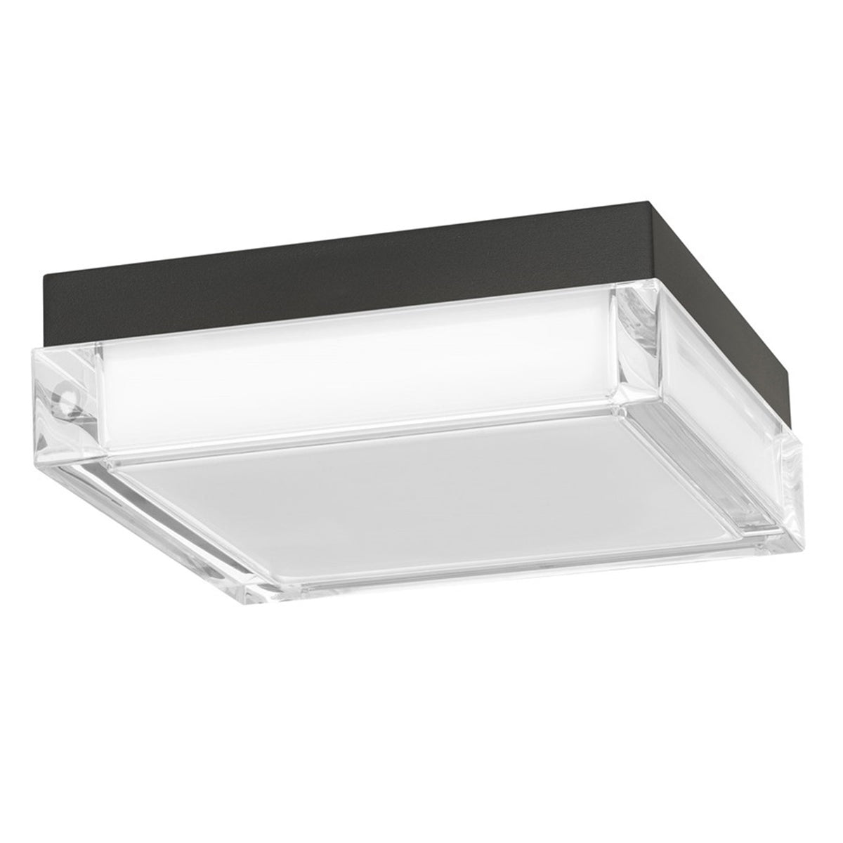 Alteck Box 8in 1-Light LED Outdoor Flush Mount | Modern Sand Black Stainless Steel and Clear Acrylic | Porch & Hallway | Model AFM0020-3CCT-W-BK