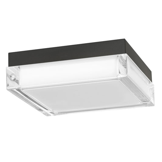 Alteck Box 8in 1-Light LED Outdoor Flush Mount | Modern Sand Black Stainless Steel and Clear Acrylic | Porch & Hallway | Model AFM0020-3CCT-W-BK