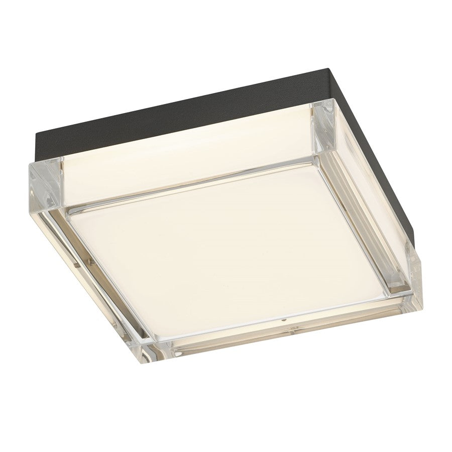 Alteck Box 8in 1-Light LED Outdoor Flush Mount | Modern Sand Black Stainless Steel and Clear Acrylic | Porch & Hallway | Model AFM0020-3CCT-W-BK