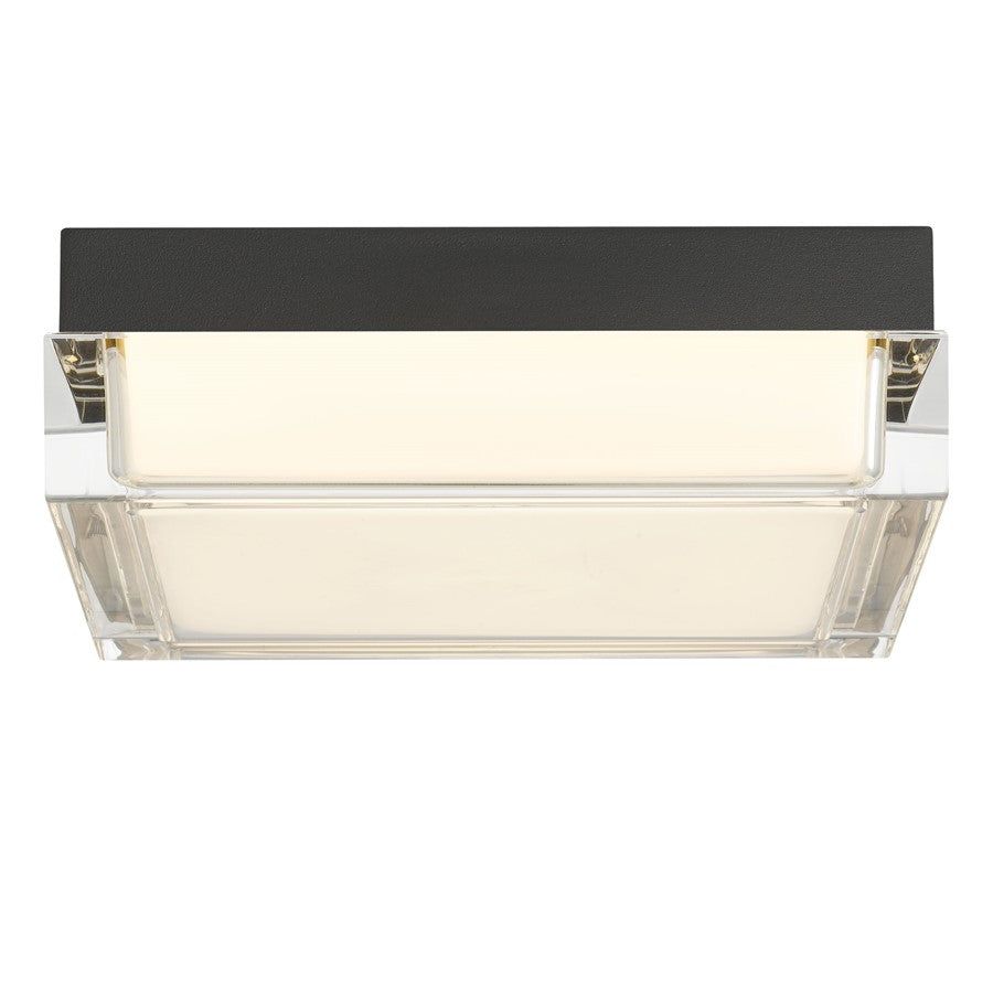 Alteck Box 8in 1-Light LED Outdoor Flush Mount | Modern Sand Black Stainless Steel and Clear Acrylic | Porch & Hallway | Model AFM0020-3CCT-W-BK
