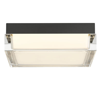 Alteck Box 8in 1-Light LED Outdoor Flush Mount | Modern Sand Black Stainless Steel and Clear Acrylic | Porch & Hallway | Model AFM0020-3CCT-W-BK