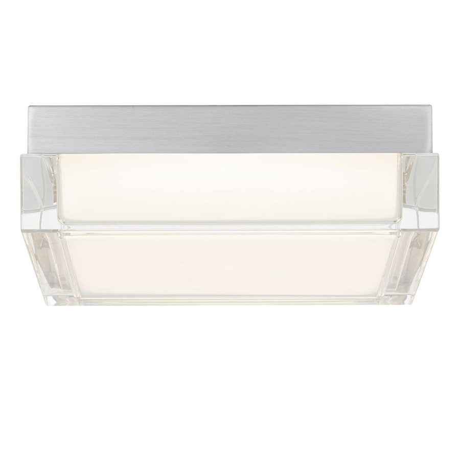 Alteck Box 8in 1-Light Outdoor Flush Mount | Contemporary Brushed Stainless Steel and Clear Acrylic | Entryway & Patio | Model AFM0020-3CCT-W-BSS