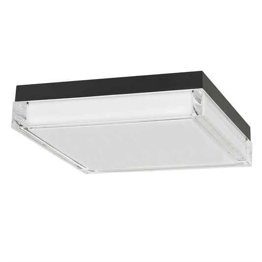 Alteck Box 11in 1-Light Outdoor Flush Mount | Contemporary Sand Black Stainless Steel and Clear Acrylic | Covered Patio | Model AFM0021-3CCT-W-BK