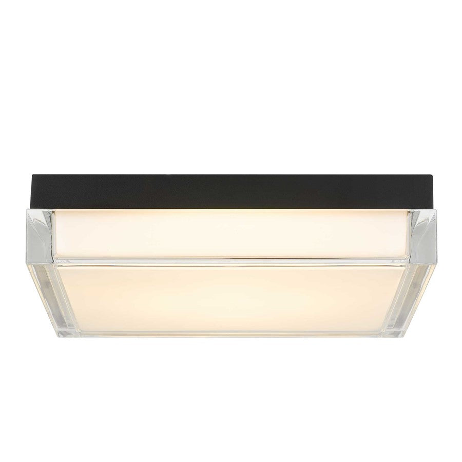 Alteck Box 11in 1-Light Outdoor Flush Mount | Contemporary Sand Black Stainless Steel and Clear Acrylic | Covered Patio | Model AFM0021-3CCT-W-BK