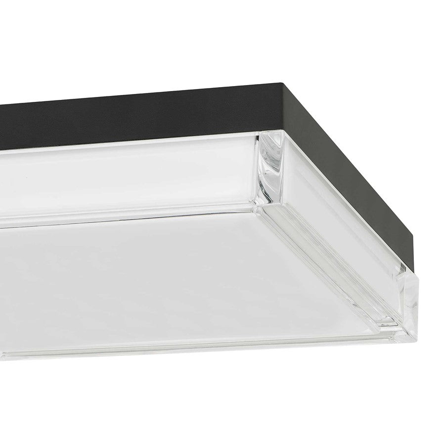 Alteck Box 11in 1-Light Outdoor Flush Mount | Contemporary Sand Black Stainless Steel and Clear Acrylic | Covered Patio | Model AFM0021-3CCT-W-BK