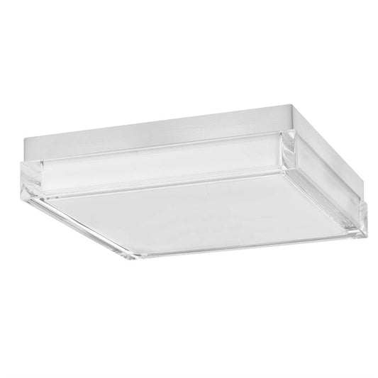 Alteck Box 11in LED Outdoor Flush Mount | Contemporary Brushed Stainless Steel and Clear Acrylic | Entryway & Covered | Model AFM0021-3CCT-W-BSS