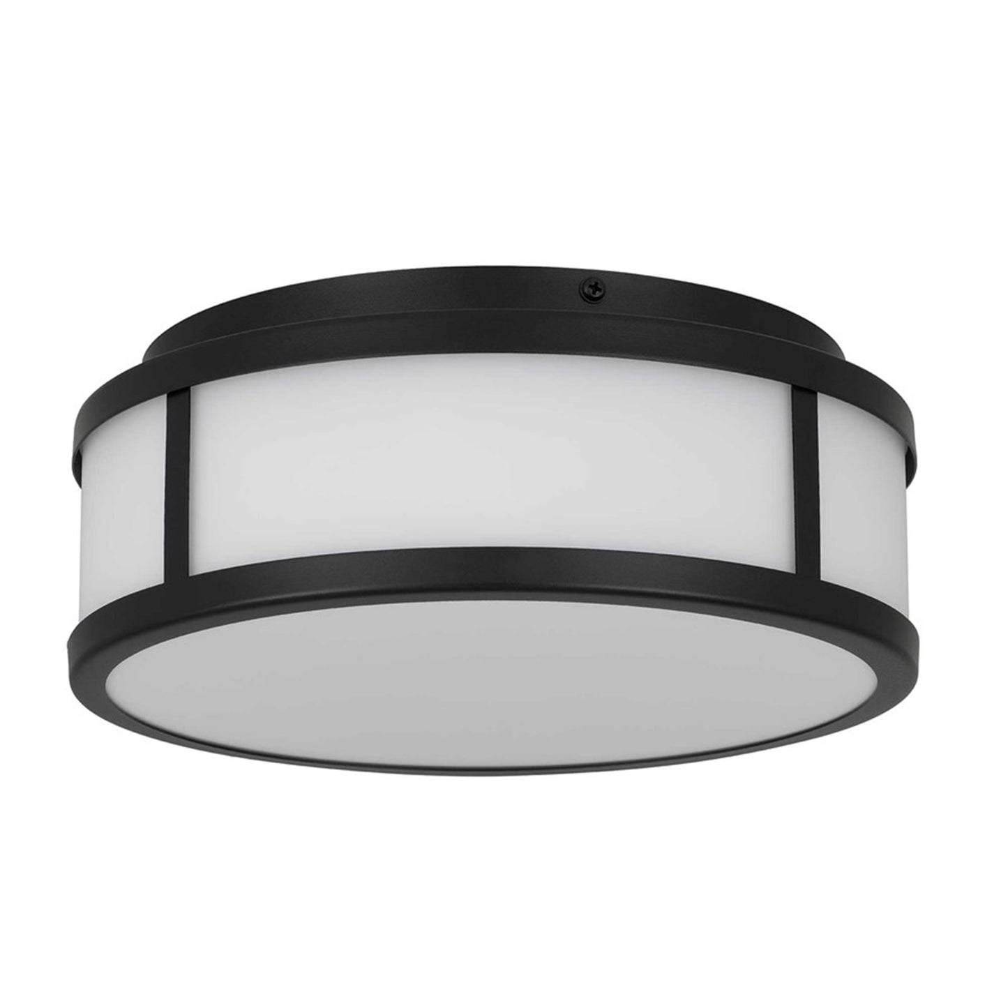 Alteck Panel Round 10in 1-Light Outdoor Flush Mount | Contemporary Sand Black and Etched White Glass | Covered Patio | Model AFM0022-3CCT-W-BK