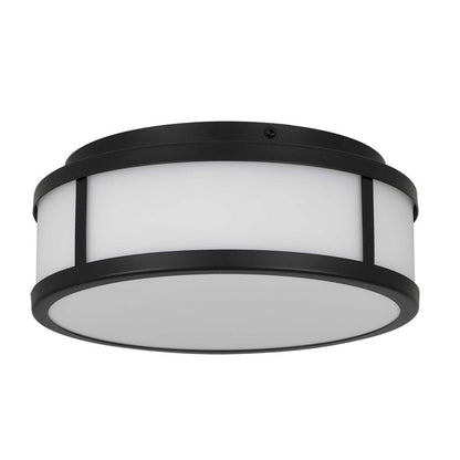 Alteck Panel Round 10in 1-Light Outdoor Flush Mount | Contemporary Sand Black and Etched White Glass | Covered Patio | Model AFM0022-3CCT-W-BK
