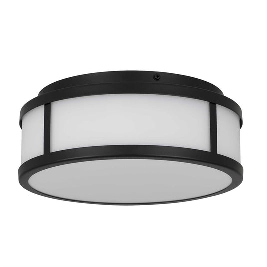 Alteck Panel Round 10in 1-Light Outdoor Flush Mount | Contemporary Sand Black and Etched White Glass | Covered Patio | Model AFM0022-3CCT-W-BK