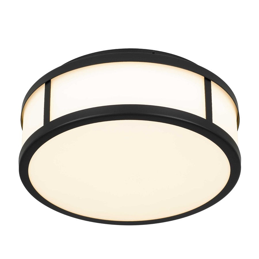 Alteck Panel Round 10in 1-Light Outdoor Flush Mount | Contemporary Sand Black and Etched White Glass | Covered Patio | Model AFM0022-3CCT-W-BK