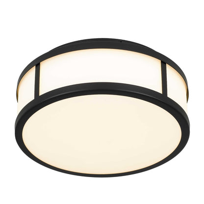 Alteck Panel Round 10in 1-Light Outdoor Flush Mount | Contemporary Sand Black and Etched White Glass | Covered Patio | Model AFM0022-3CCT-W-BK