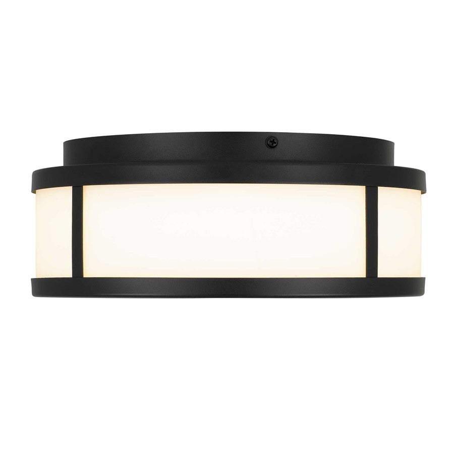 Alteck Panel Round 10in 1-Light Outdoor Flush Mount | Contemporary Sand Black and Etched White Glass | Covered Patio | Model AFM0022-3CCT-W-BK