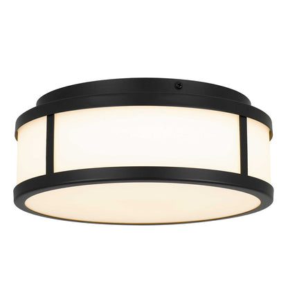 Alteck Panel Round 10in 1-Light Outdoor Flush Mount | Contemporary Sand Black and Etched White Glass | Covered Patio | Model AFM0022-3CCT-W-BK