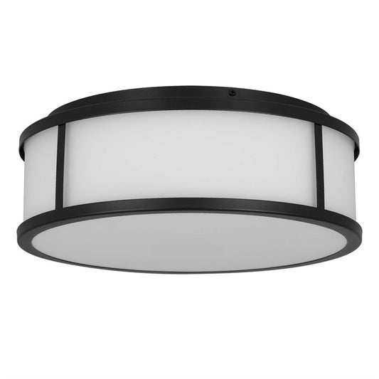 Alteck Panel Round 14in 1-Light LED Outdoor Flush Mount | Contemporary Sand Black Stainless Steel | Covered Patio | Model AFM0023-3CCT-W-BK