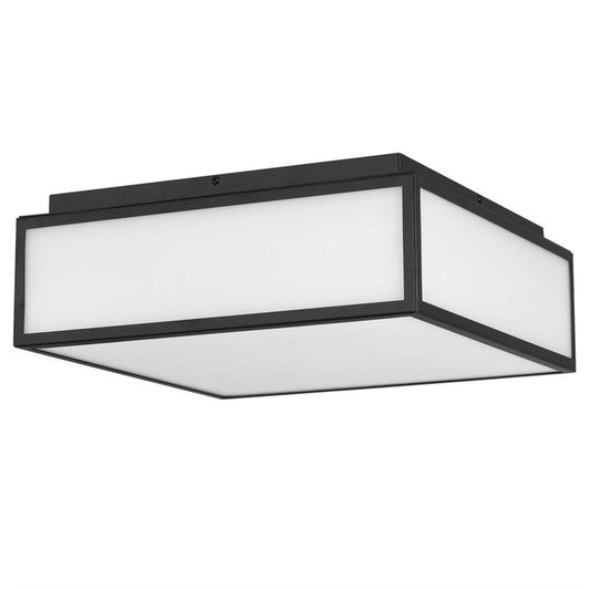 Alteck Panel Square 14in 1-Light Outdoor Flush Mount | Contemporary Sand Black Stainless Steel and Etched White Glass | Model AFM0025-3CCT-W-BK