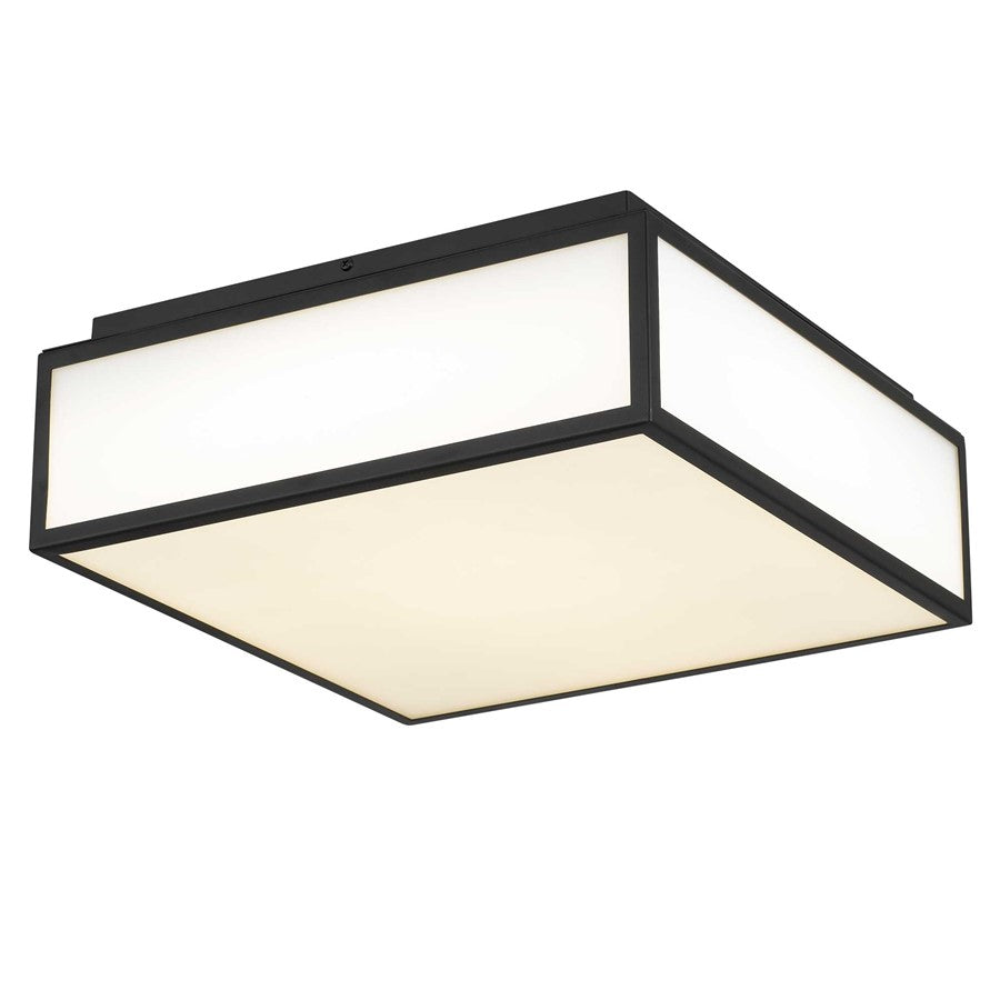 Alteck Panel Square 14in 1-Light Outdoor Flush Mount | Contemporary Sand Black Stainless Steel and Etched White Glass | Model AFM0025-3CCT-W-BK