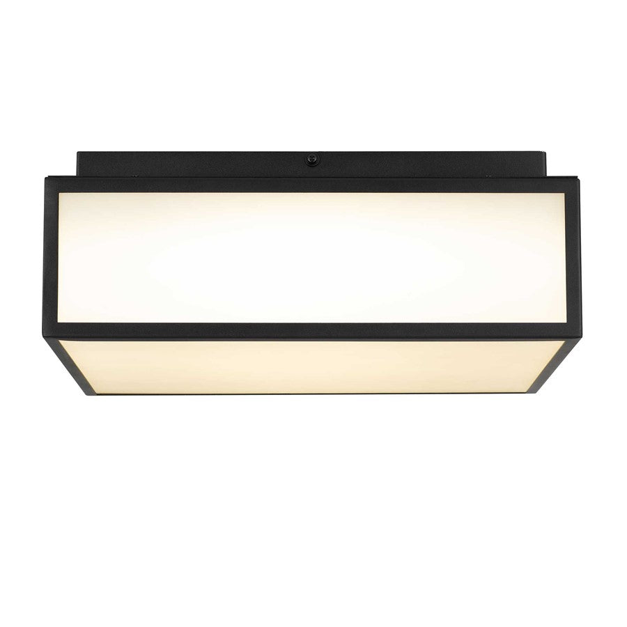Alteck Panel Square 14in 1-Light Outdoor Flush Mount | Contemporary Sand Black Stainless Steel and Etched White Glass | Model AFM0025-3CCT-W-BK