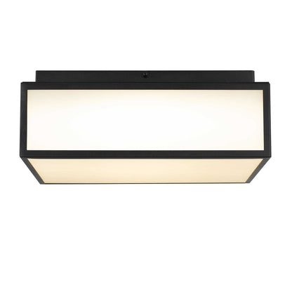 Alteck Panel Square 14in 1-Light Outdoor Flush Mount | Contemporary Sand Black Stainless Steel and Etched White Glass | Model AFM0025-3CCT-W-BK