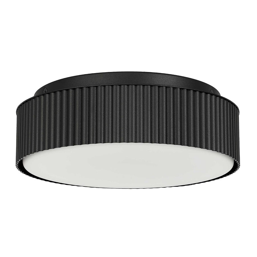 Alteck Channel 9in 1-Light LED Outdoor Flush Mount | Art Deco Sand Black Aluminum and Etched White Opal Glass | Porch | Model AFM0064-5CCT-W-BK