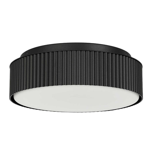 Alteck Channel 9in 1-Light LED Outdoor Flush Mount | Art Deco Sand Black Aluminum and Etched White Opal Glass | Porch | Model AFM0064-5CCT-W-BK