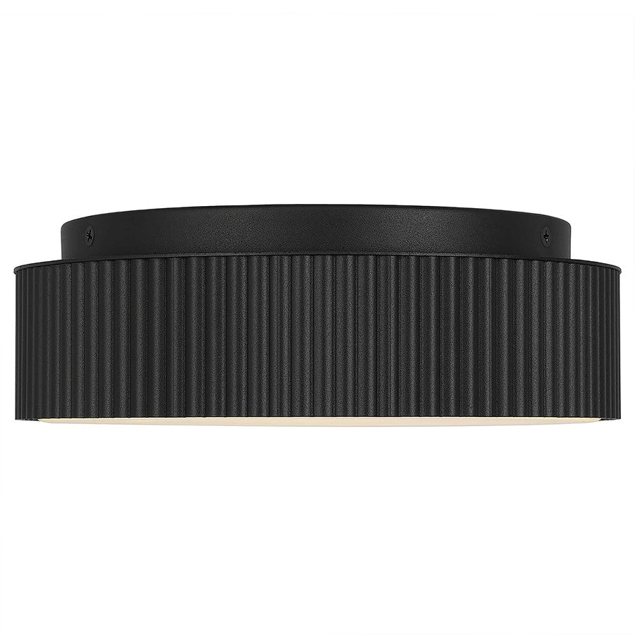 Alteck Channel 9in 1-Light LED Outdoor Flush Mount | Art Deco Sand Black Aluminum and Etched White Opal Glass | Porch | Model AFM0064-5CCT-W-BK