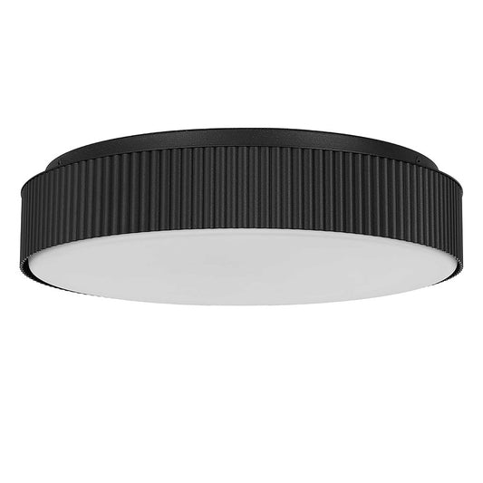 Alteck Channel 13in 1-Light Outdoor Flush Mount | Art Deco Sand Black Aluminum and Etched White Opal Glass | Covered Patio | Model AFM0065-5CCT-W-BK