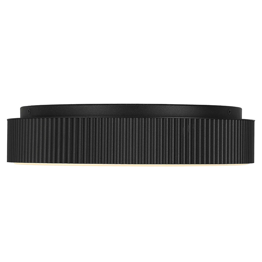 Alteck Channel 13in 1-Light Outdoor Flush Mount | Art Deco Sand Black Aluminum and Etched White Opal Glass | Covered Patio | Model AFM0065-5CCT-W-BK