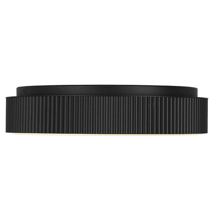 Alteck Channel 13in 1-Light Outdoor Flush Mount | Art Deco Sand Black Aluminum and Etched White Opal Glass | Covered Patio | Model AFM0065-5CCT-W-BK