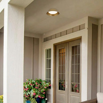 Alteck Pez 11in 1-Light Outdoor Flush Mount | Contemporary Painted Brass and Etched White Opal Glass | Entryway & Covered | Model AFM0066-5CCT-W-PB