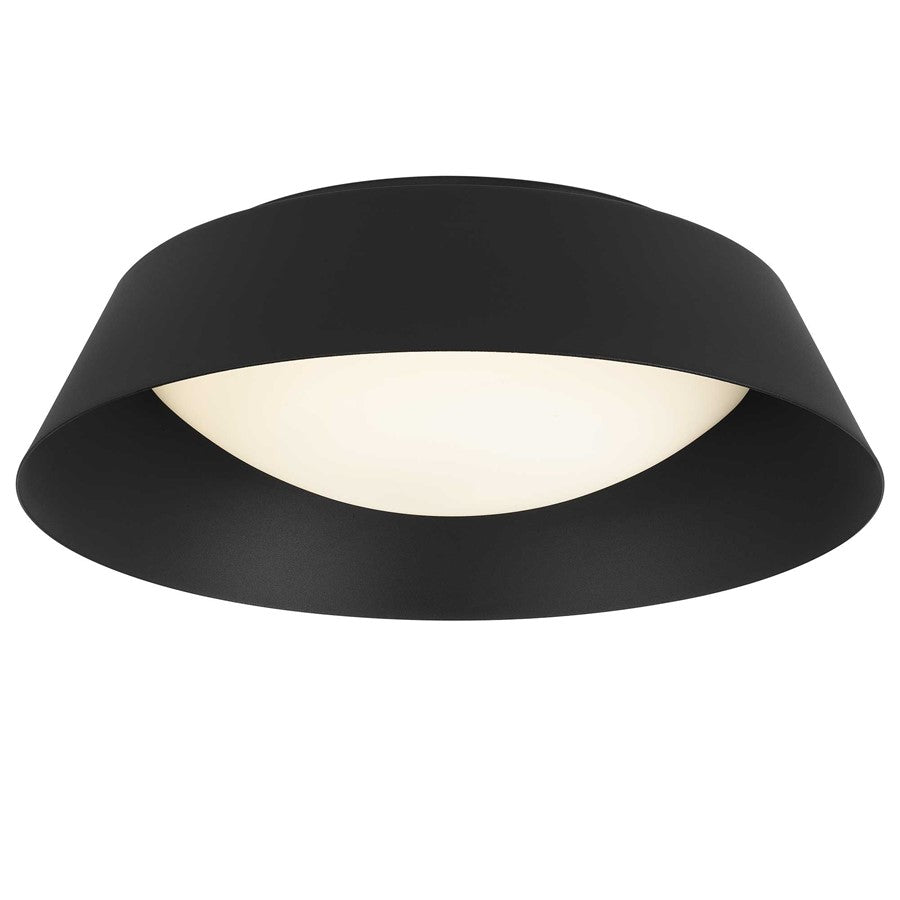 Alteck Pez 15in LED Outdoor Flush Mount | Contemporary Sand Black Aluminum and Etched White Opal Glass | Entryway & Covered | Model AFM0067-5CCT-W-BK