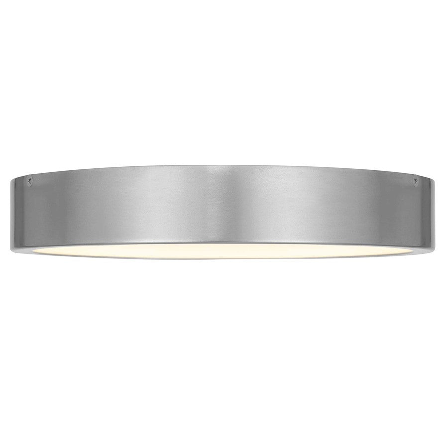 Alteck Stellar 11in 1-Light Outdoor Flush Mount | Contemporary Brushed Aluminum and Etched White Acrylic | Covered Patio | Model AFM0068-5CCT-W-BA