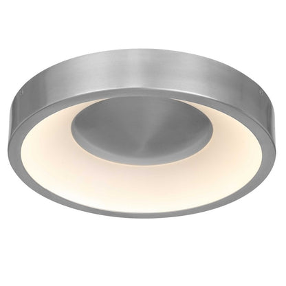 Alteck Stellar 11in 1-Light Outdoor Flush Mount | Contemporary Brushed Aluminum and Etched White Acrylic | Covered Patio | Model AFM0068-5CCT-W-BA